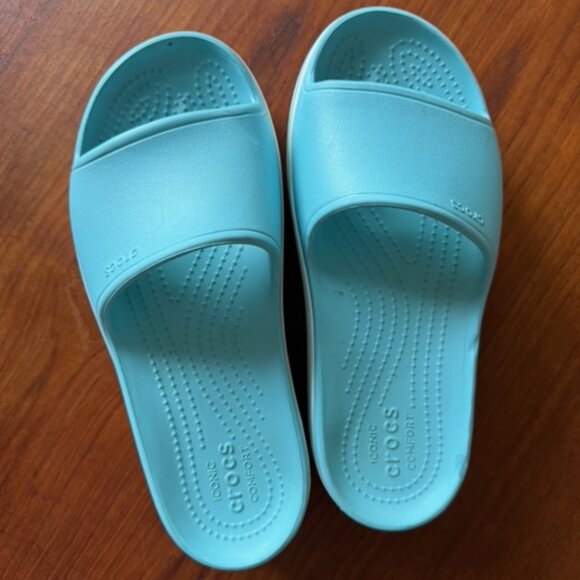 Aqua Crocs Platform Slides Sz 7 - Picture 7 of 8